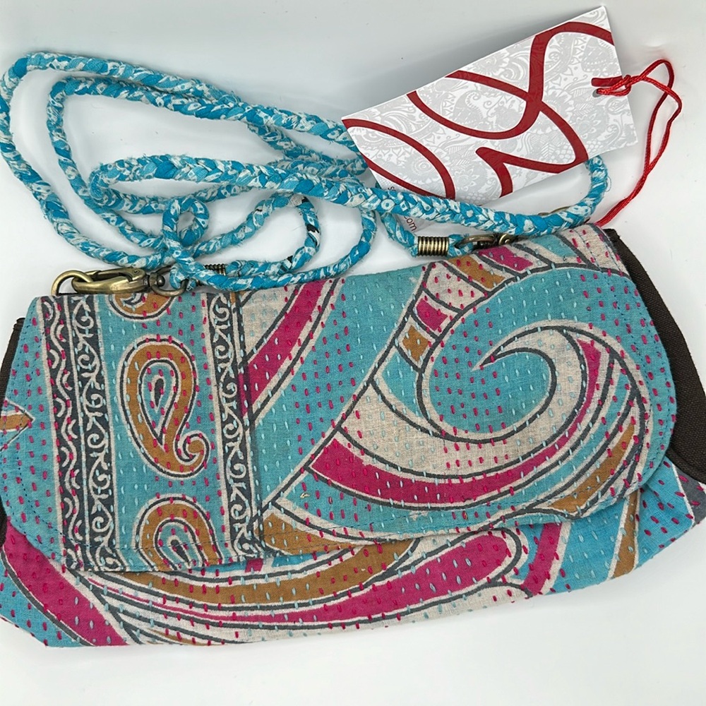 Saribari handmade recycled Indian sari fabric clutch crossbody purse new